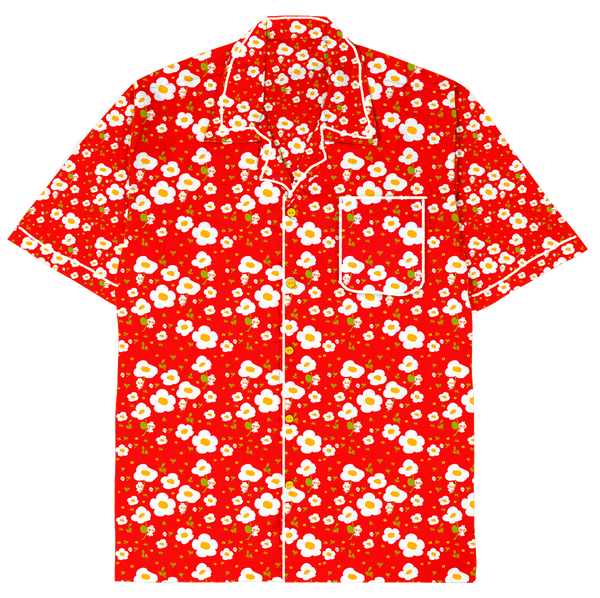 Breezy Red Flowers Button Up